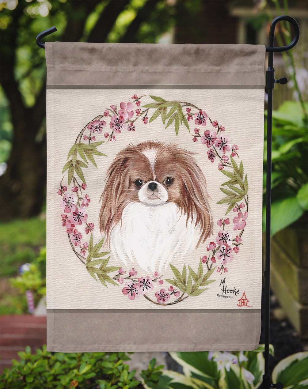 Japanese Chin Wreath of Flowers Garden Flag Mailbox Decorative Yard Banner Outside Patio Artwork for Flower Beds, Garden Size, Multicolor