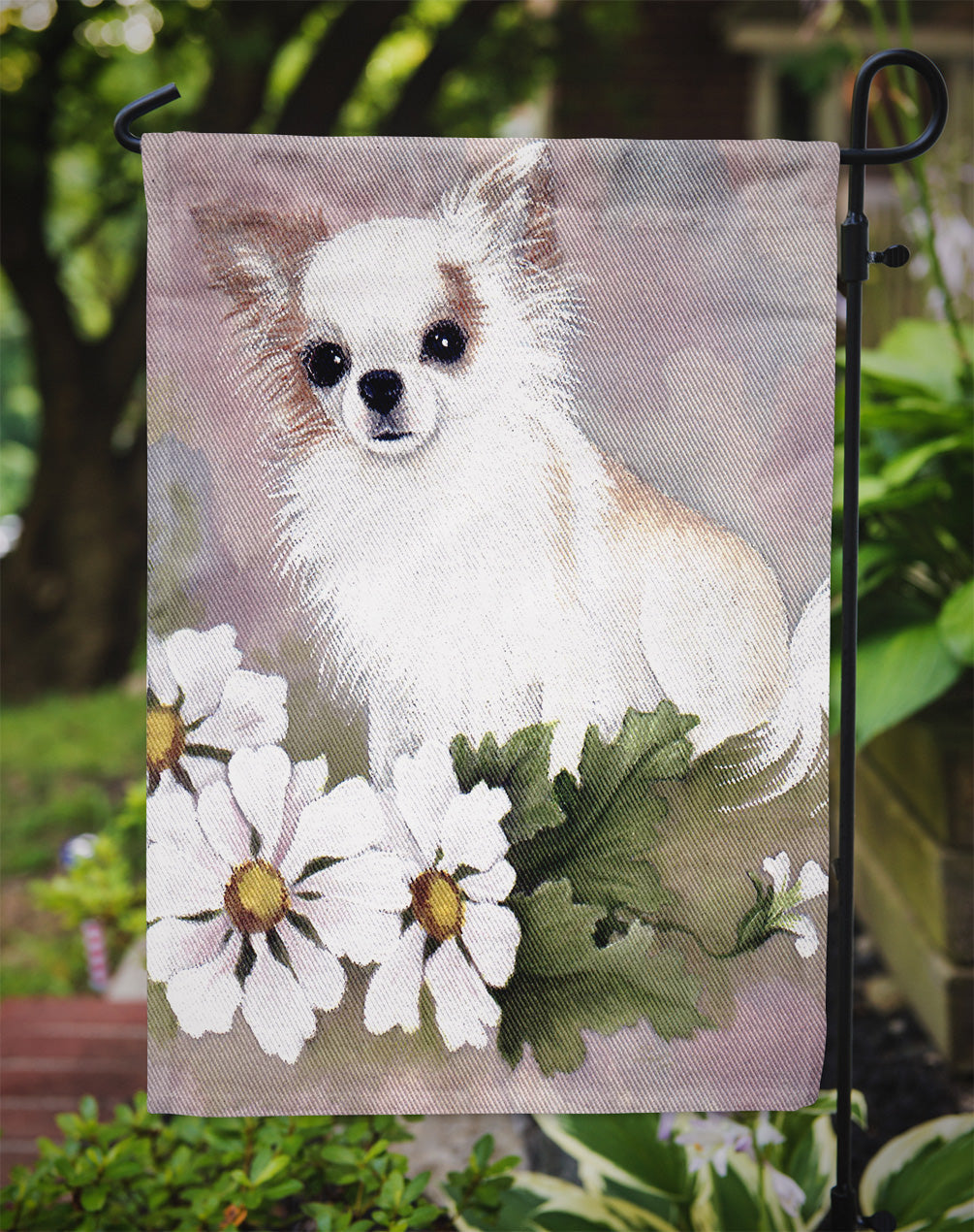 Chihuahua White Flowers Garden Flag Mailbox Decorative Yard Banner Outside Patio Artwork for Flower Beds, Garden Size, Multicolor