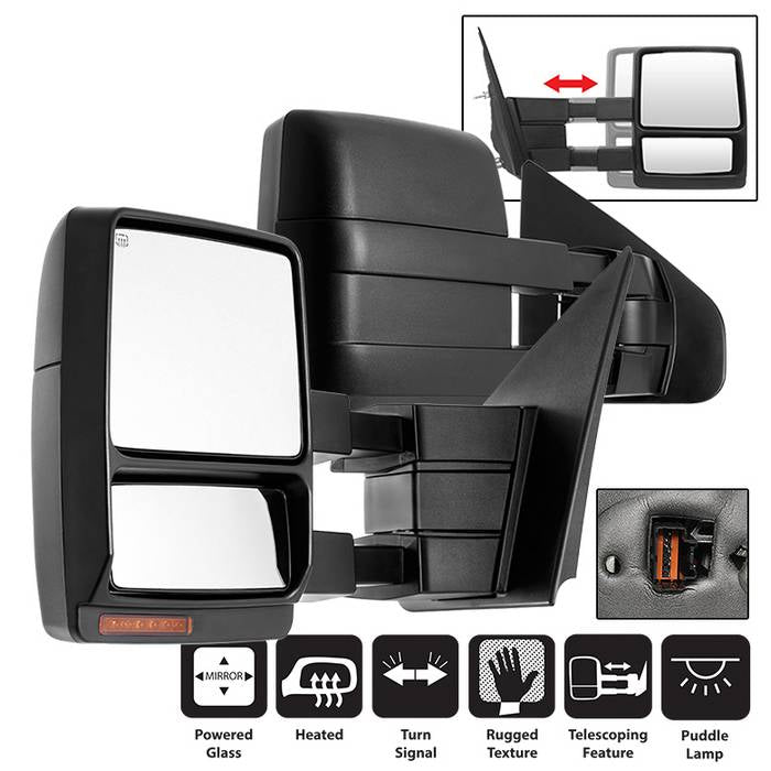 SPYDER xTune Ford F150 04-06 POWER Heated Amber LED Signal Telescoping Mirror SET MIR-FF15004S-PWH-AM-SET 9936784