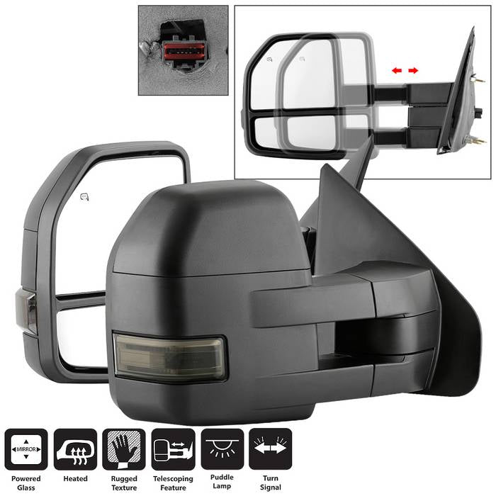 SPYDER xTune 04-14 Ford F-150 Heated LED Telescoping Mirrors - Smoke (Pair) (MIR-FF15009S-G4-PWH-SM-SET) 9943089