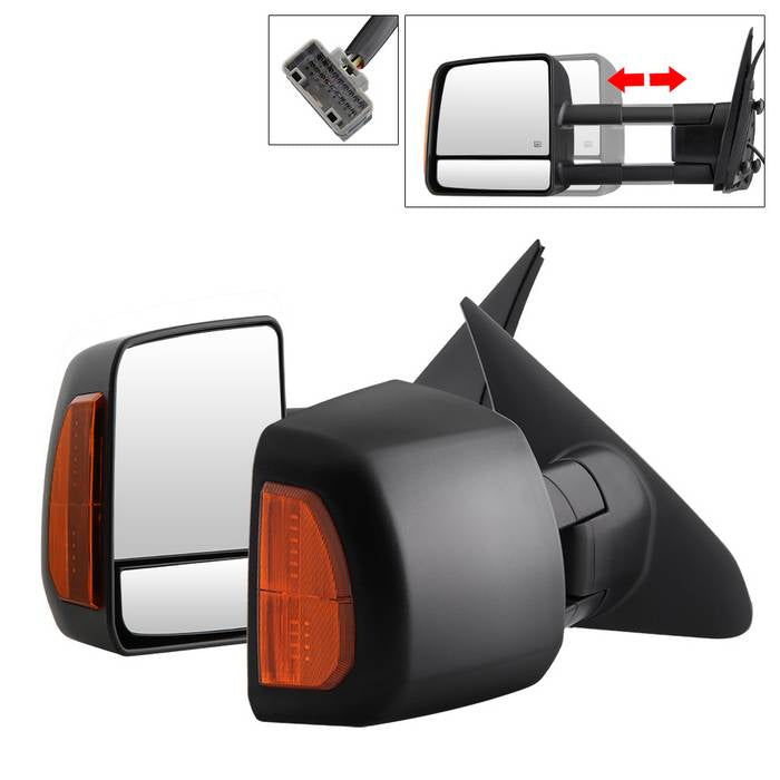 SPYDER xTune 07-14 Toyota Tundra Heated Amber LED Signal Telescoping Mirrors (Pair) (MIR-TTUN07S-PWH-SET) 9937620