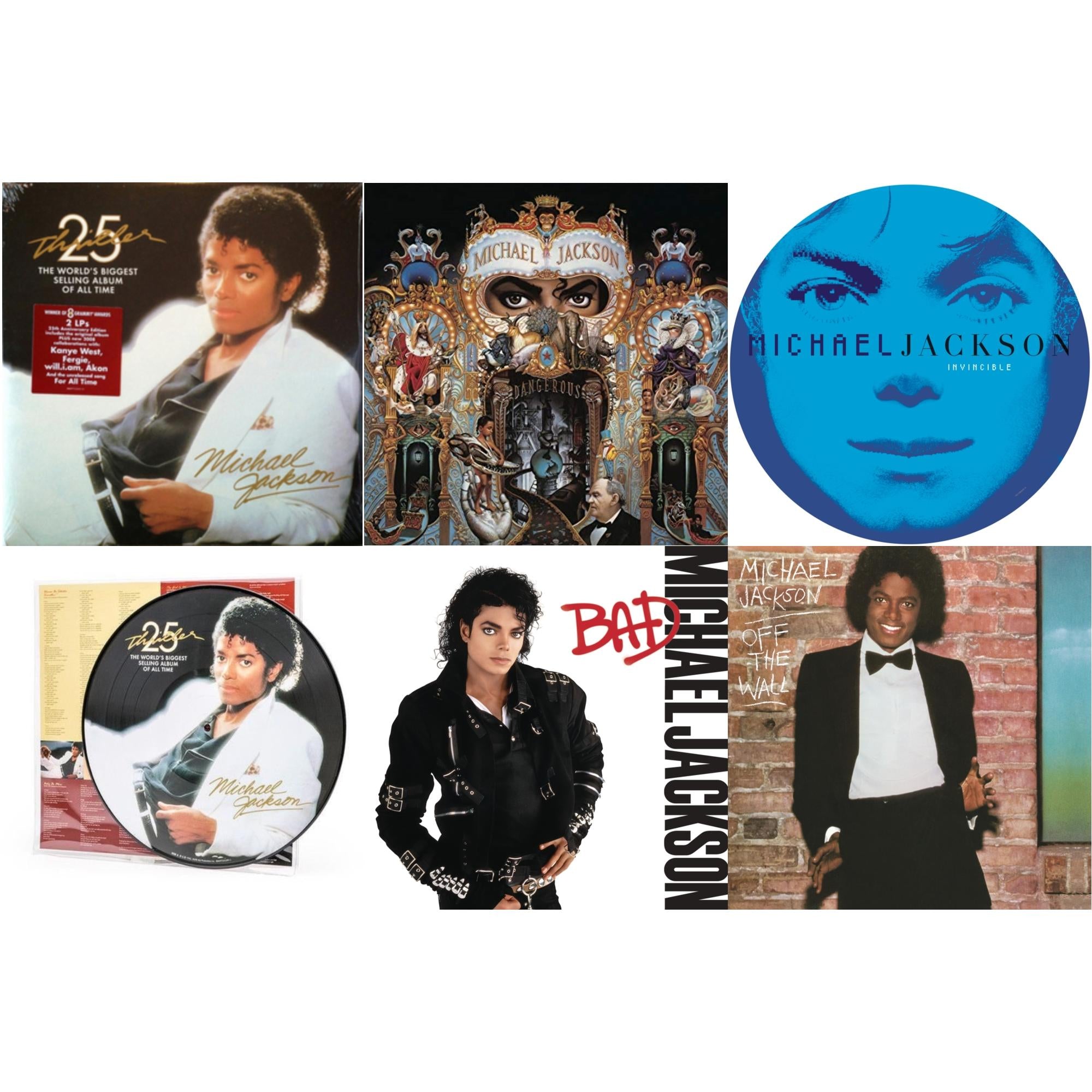 Invincible (2LP/Picture Disc) & Thriller (25Th Anniversary Edition/2LP/180G/Gatefold) & Thriller (Picture Disc) & Dangerous (180G/2LP) & Bad (140G/Gatefold) & Off The Wall (140G/Gatefold)