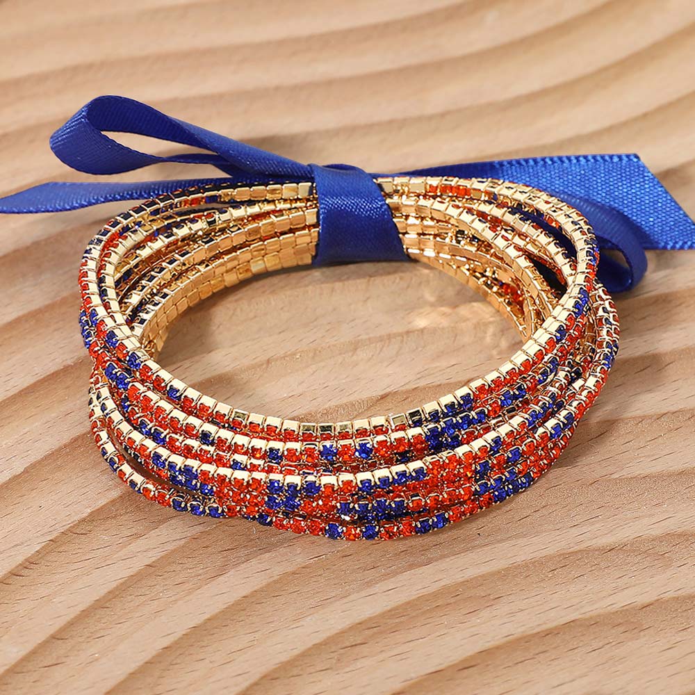 12PCS - Ribbon Slim Rhinestone Stretch Multi Layered Bracelet