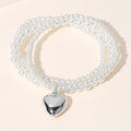 3PCS - Metal Heart Charm Pointed Pearl Beaded Stretch Multi Layered Bracelets