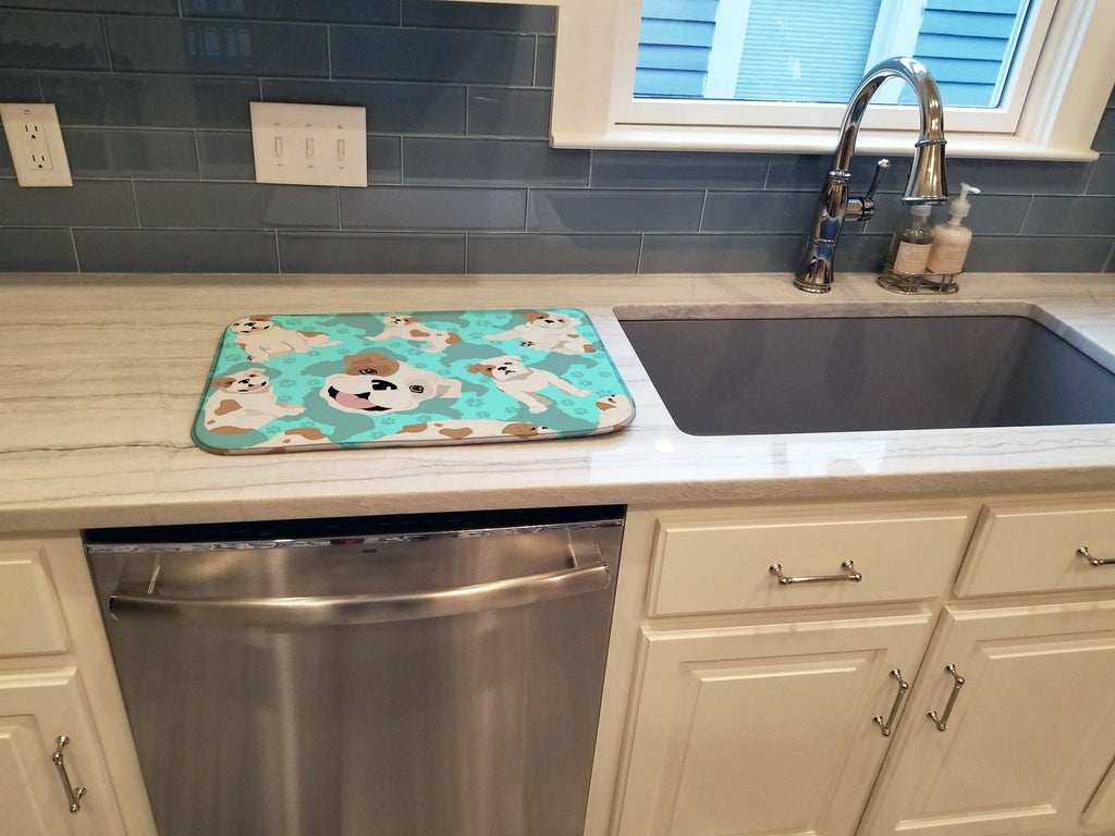 Piebald English Bulldog Dish Drying Mat Absorbent Dish Drying Mat Pad for Kitchen Counter Dish Drainer Mat for Countertop, 14 x 21", Multicolor