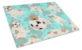 Piebald English Bulldog Cutting Board Tempered Glass Kitchen Cutting Surface, Heat Resistant Chopping, Non-Slip Feet, Food Prep & Serving