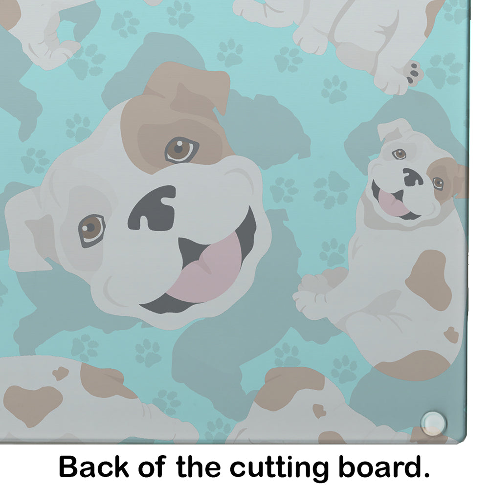 Piebald English Bulldog Cutting Board Tempered Glass Kitchen Cutting Surface, Heat Resistant Chopping, Non-Slip Feet, Food Prep & Serving