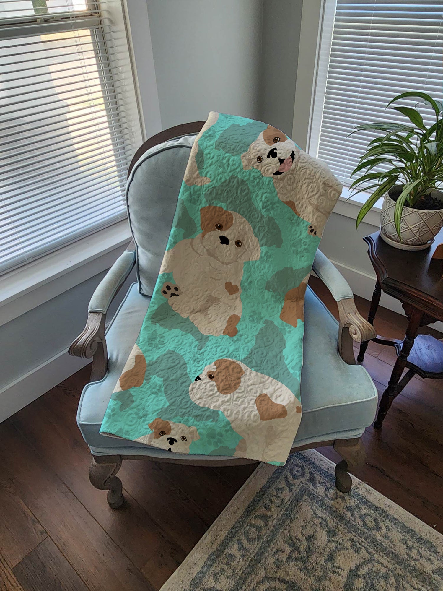 Piebald English Bulldog Quilted Blanket 50x60 Artwork Pattern Quilted Throw Blanket for Bed, Couch, Sofa, Soft and Lightweight