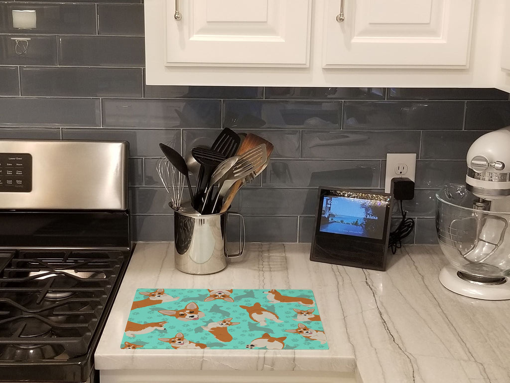Red and White Pembroke Corgi Cutting Board Tempered Glass Kitchen Cutting Surface, Heat Resistant Chopping, Non-Slip Feet, Food Prep & Serving