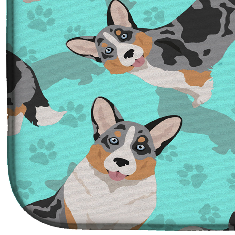Blue Merle Welsh Cardigan Corgi Dish Drying Mat Absorbent Dish Drying Mat Pad for Kitchen Counter Dish Drainer Mat for Countertop, 14 x 21", Multicolor