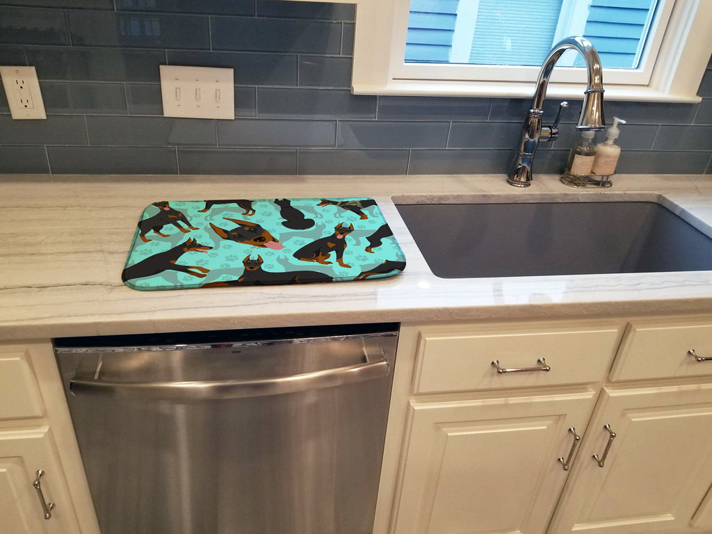 Doberman Pinscher Dish Drying Mat Absorbent Dish Drying Mat Pad for Kitchen Counter Dish Drainer Mat for Countertop, 14 x 21", Multicolor