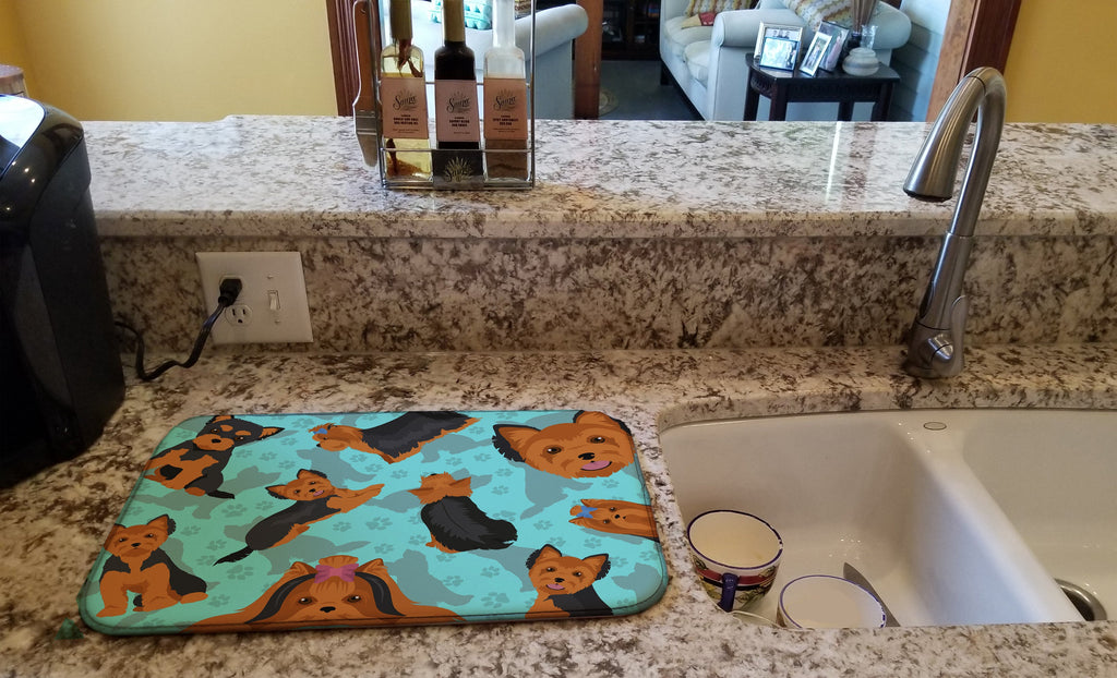 Black and Tan Yorkie Dish Drying Mat Absorbent Dish Drying Mat Pad for Kitchen Counter Dish Drainer Mat for Countertop, 14 x 21", Multicolor