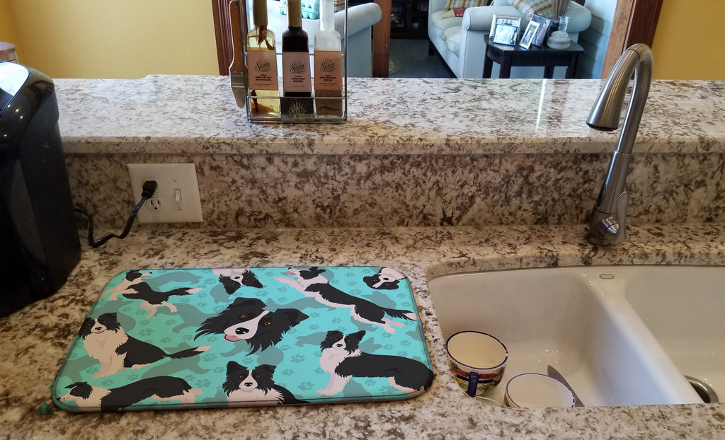 Border Collie Dish Drying Mat Absorbent Dish Drying Mat Pad for Kitchen Counter Dish Drainer Mat for Countertop, 14 x 21", Multicolor