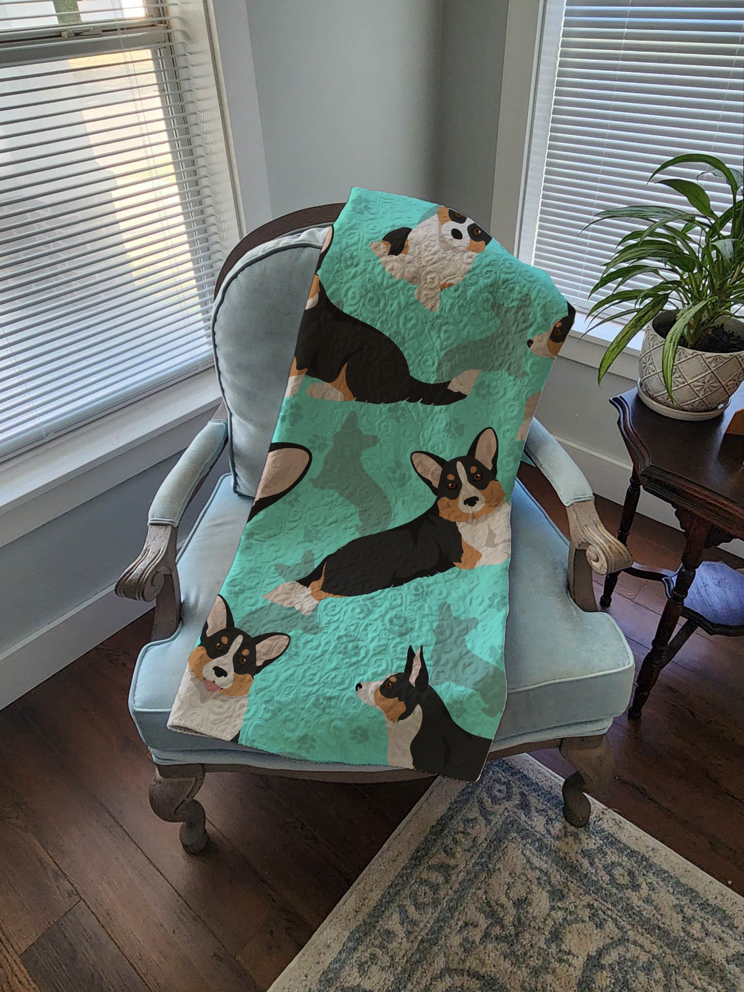 Tricolor Cardigan Corgi Quilted Blanket 50x60 Artwork Pattern Quilted Throw Blanket for Bed, Couch, Sofa, Soft and Lightweight