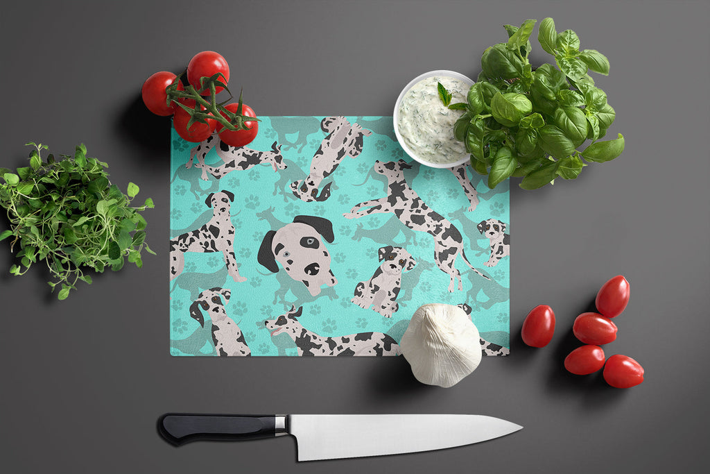 Harlequin Natural Ears Great Dane Cutting Board Tempered Glass Kitchen Cutting Surface, Heat Resistant Chopping, Non-Slip Feet, Food Prep & Serving