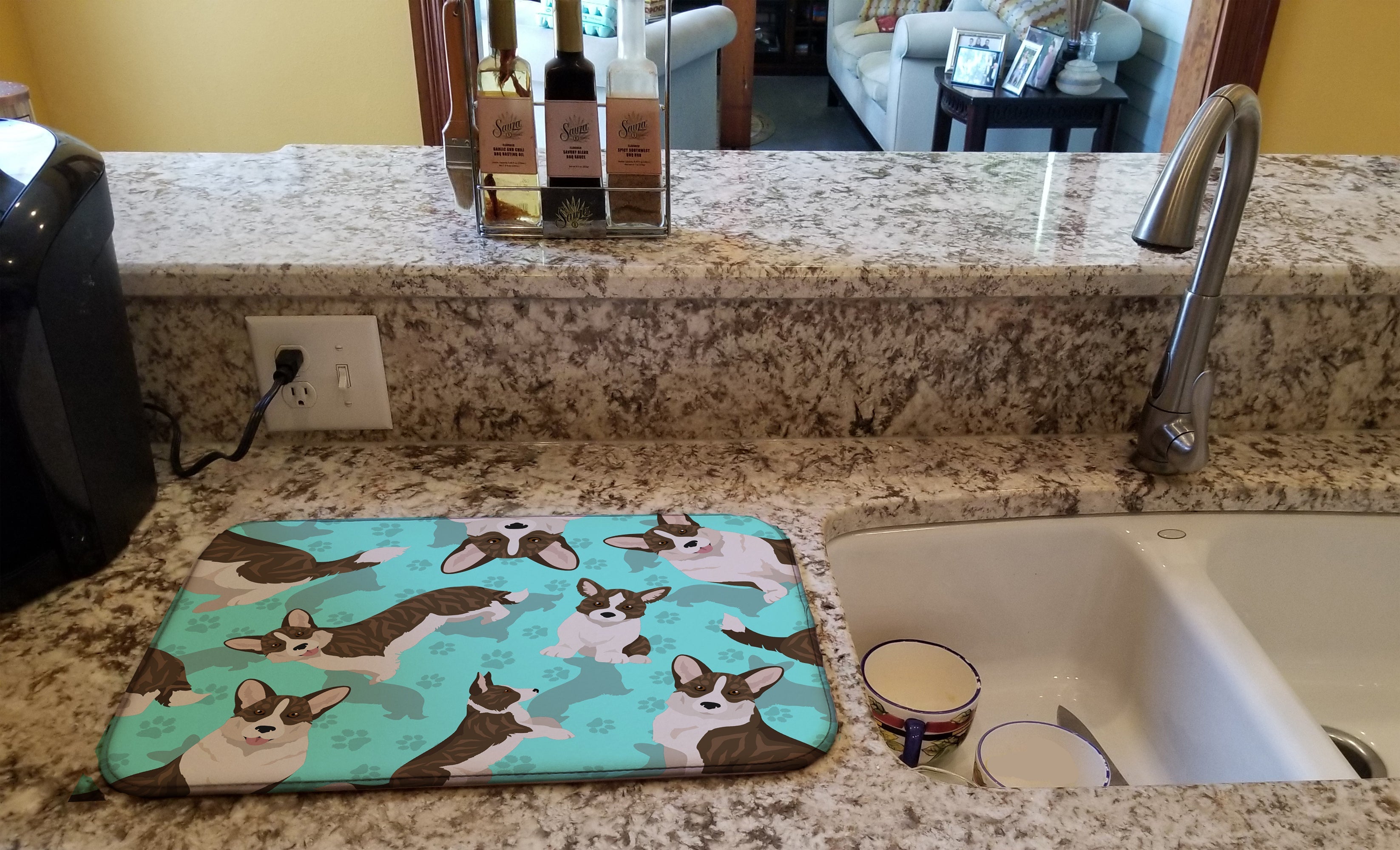 Brindle Cardigan Corgi Dish Drying Mat Absorbent Dish Drying Mat Pad for Kitchen Counter Dish Drainer Mat for Countertop, 14 x 21", Multicolor