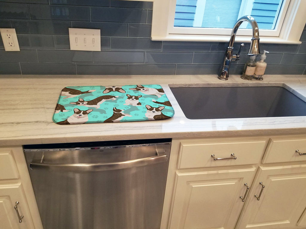 Brindle Cardigan Corgi Dish Drying Mat Absorbent Dish Drying Mat Pad for Kitchen Counter Dish Drainer Mat for Countertop, 14 x 21", Multicolor