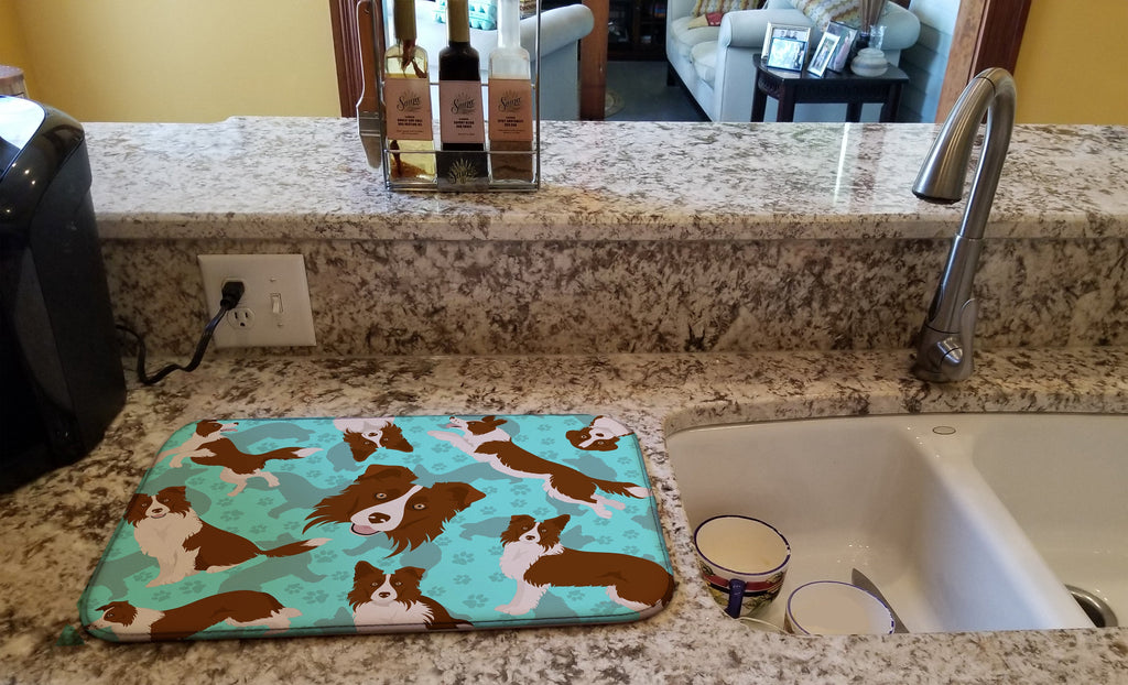Red Border Collie Dish Drying Mat Absorbent Dish Drying Mat Pad for Kitchen Counter Dish Drainer Mat for Countertop, 14 x 21", Multicolor