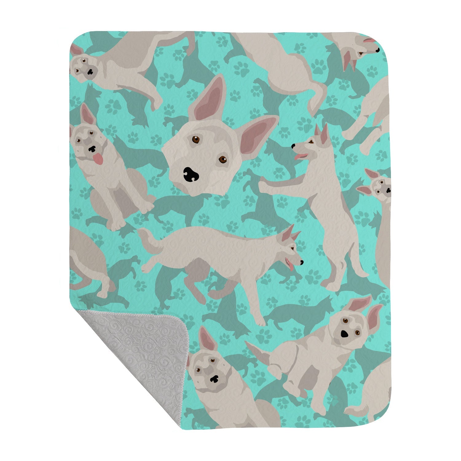White German Shepherd Quilted Blanket 50x60 Artwork Pattern Quilted Throw Blanket for Bed, Couch, Sofa, Soft and Lightweight