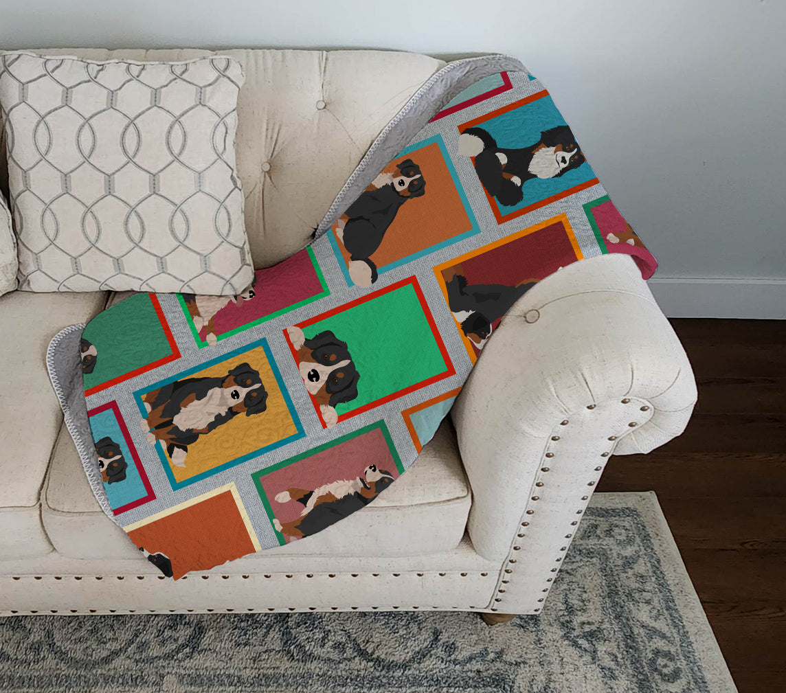 Lots of Bernese Mountain Dog Quilted Blanket 50x60 Artwork Pattern Quilted Throw Blanket for Bed, Couch, Sofa, Soft and Lightweight