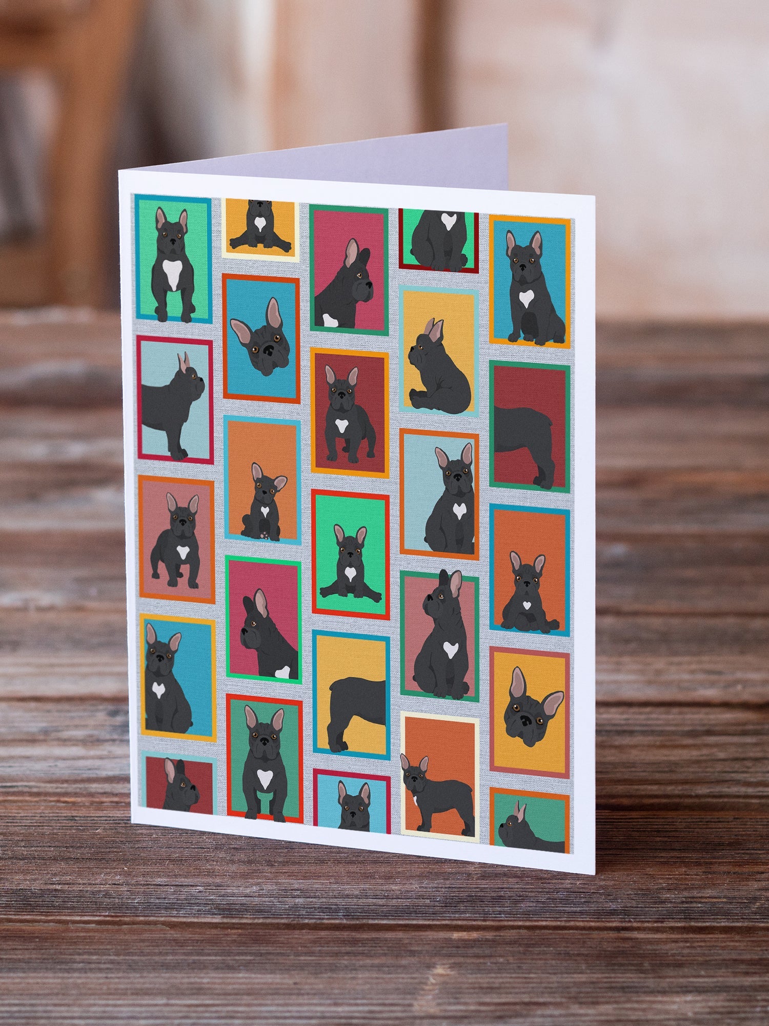 Lots of Black French Bulldog Greeting Cards Pack of 8 Blank Cards with Envelopes Whimsical A7 Size 5x7
