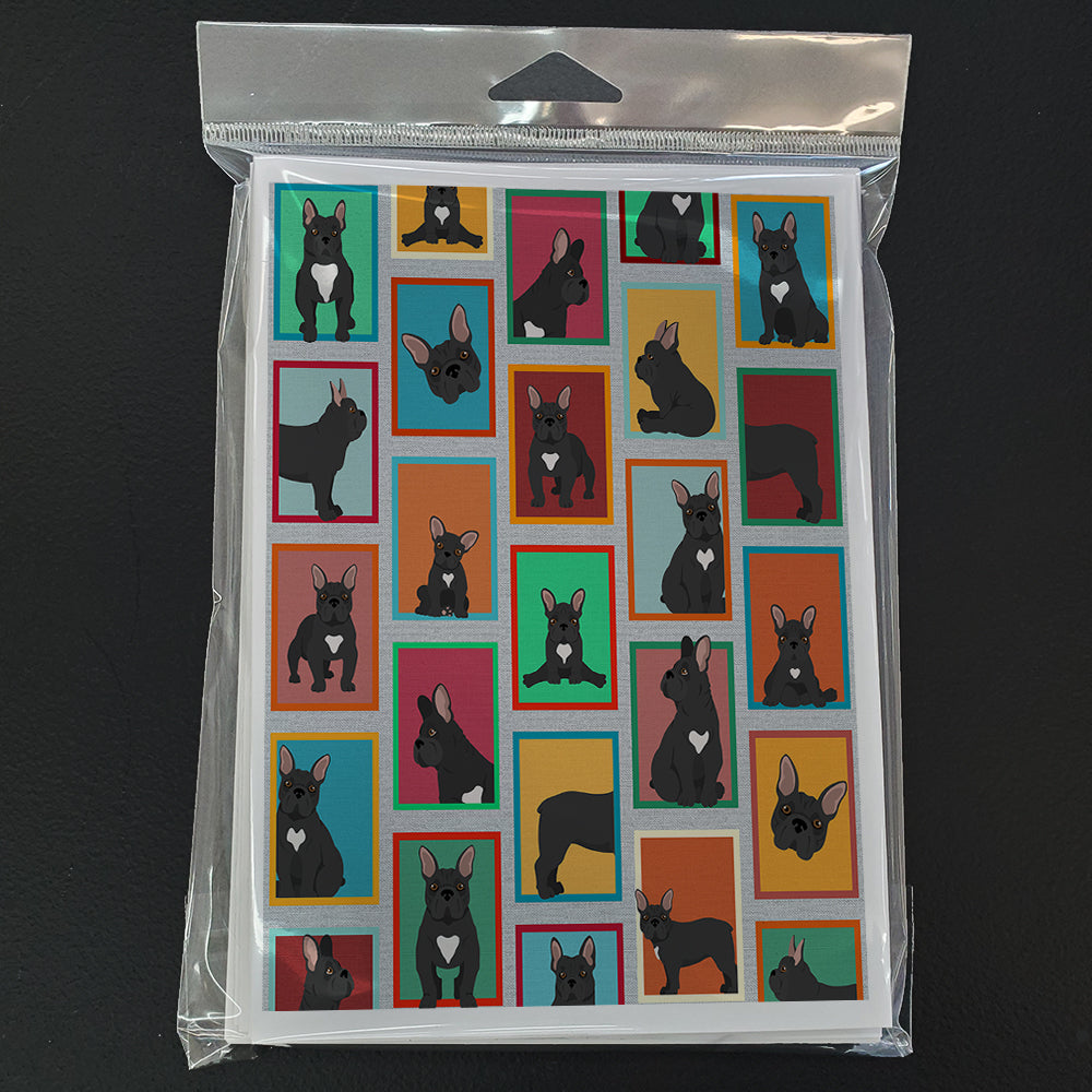 Lots of Black French Bulldog Greeting Cards Pack of 8 Blank Cards with Envelopes Whimsical A7 Size 5x7