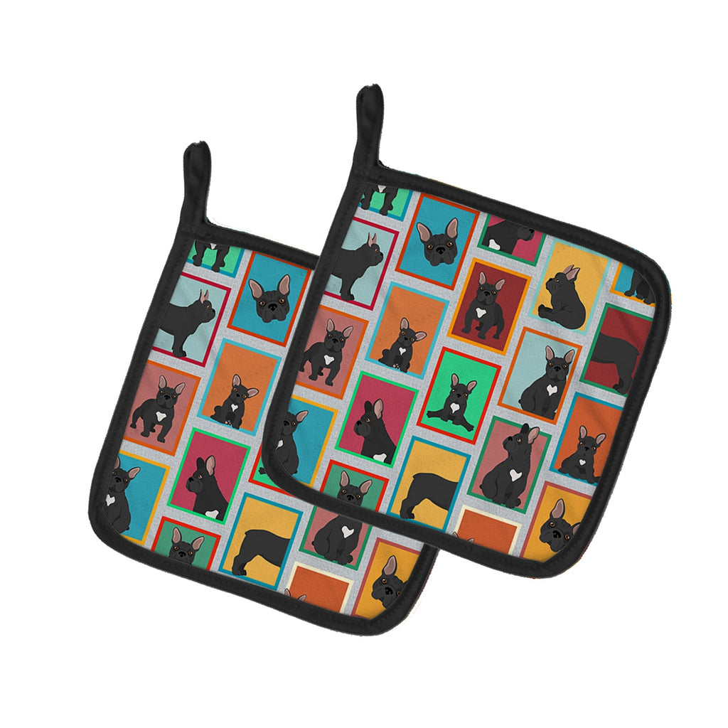 Lots of Black French Bulldog Pot Holder Set of 2 Heat Resistant Quilted Hot Pads 7.5 x 7.5 Inch, Insulated Kitchen Trivets for Cooking & Baking