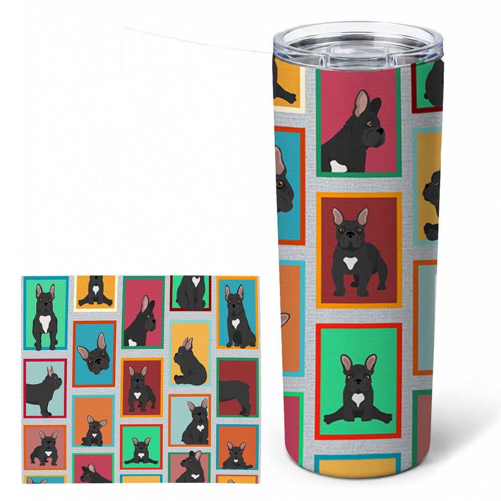 Lots of Black French Bulldog Stainless Steel Skinny Tumbler 20 oz Vacuum Double Walled Reusable Insulated Travel Cup