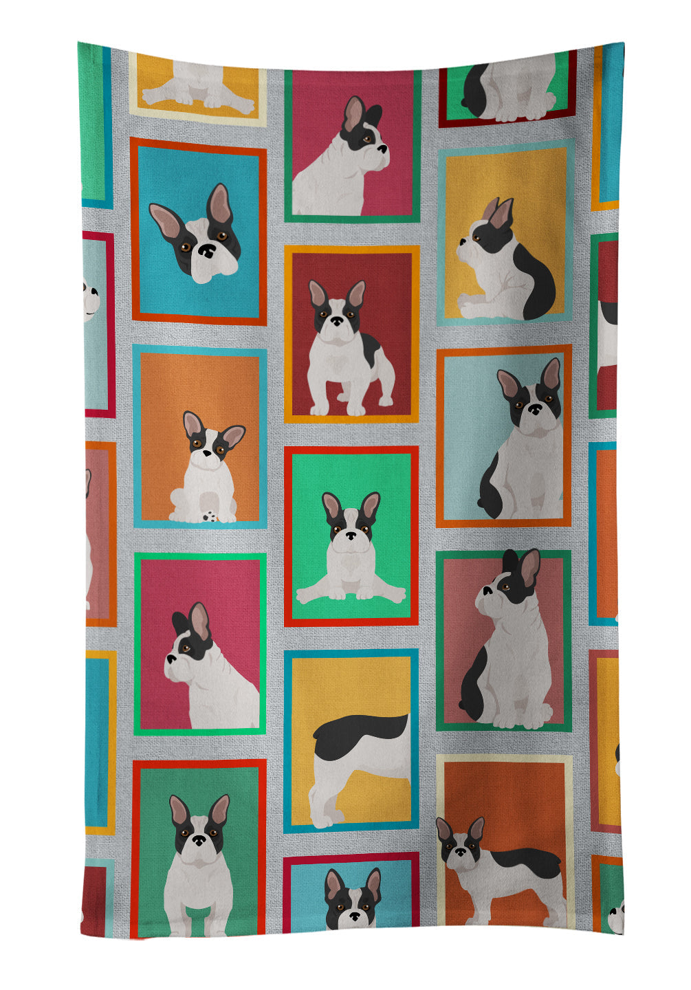 Lots of Black and White French Bulldog Kitchen Towel Velour Plush Front and Cotton Loop Back Machine Washable