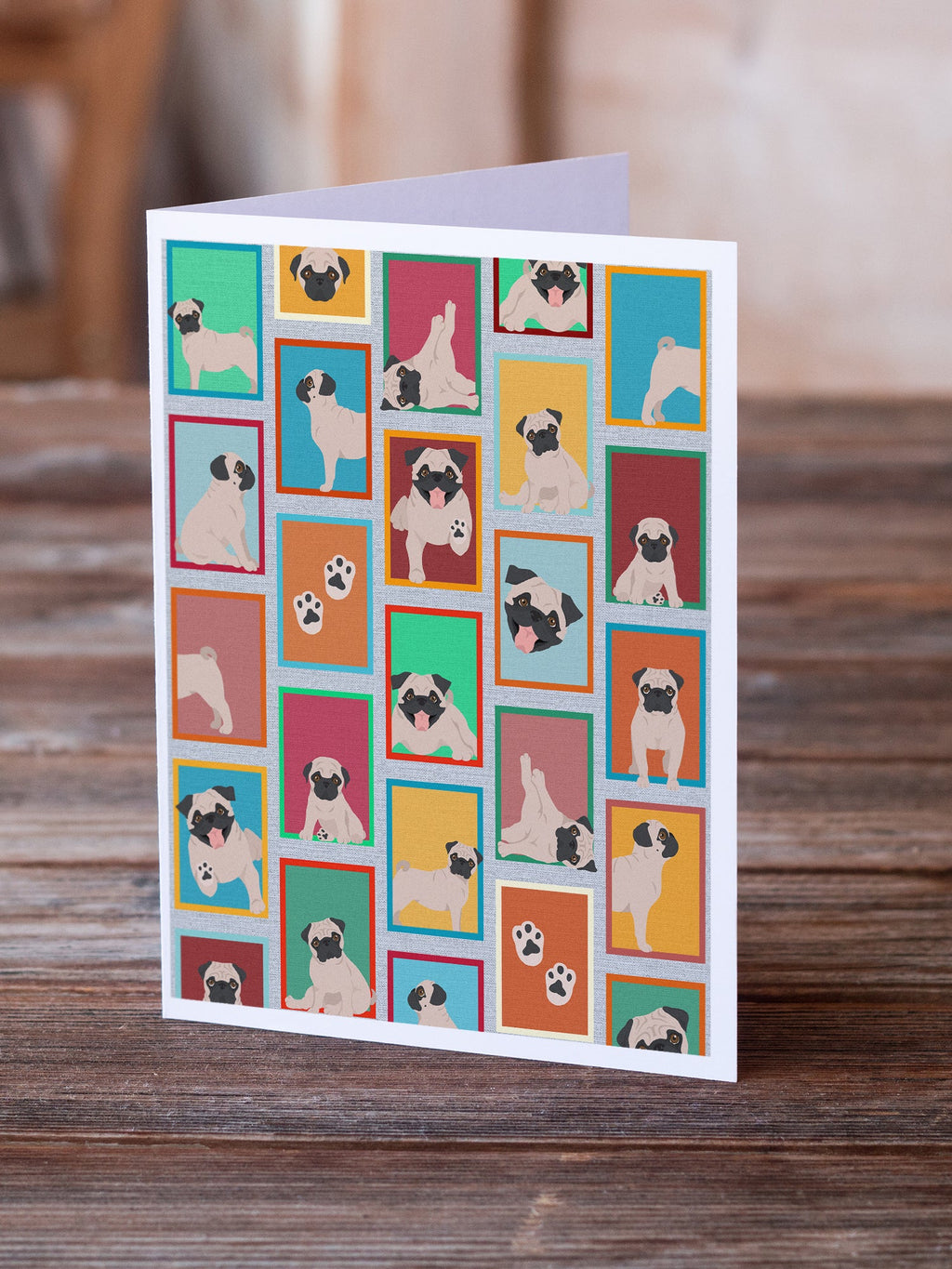 Lots of Fawn Pug Greeting Cards Pack of 8 Blank Cards with Envelopes Whimsical A7 Size 5x7