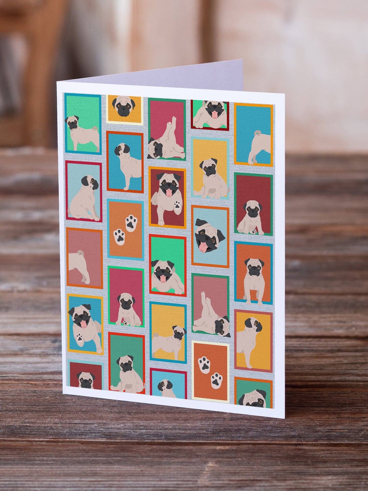 Lots of Fawn Pug Greeting Cards Pack of 8 Blank Cards with Envelopes Whimsical A7 Size 5x7