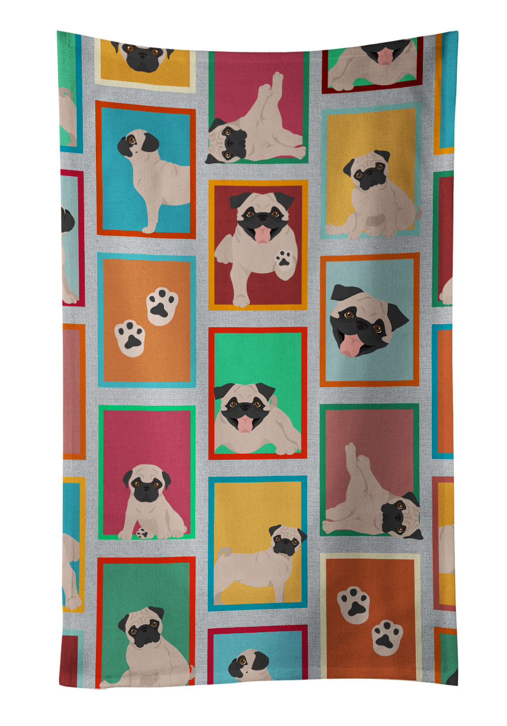 Lots of Fawn Pug Kitchen Towel Velour Plush Front and Cotton Loop Back Machine Washable