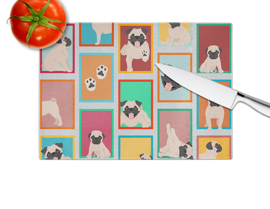 Lots of Fawn Pug Cutting Board Tempered Glass Kitchen Cutting Surface, Heat Resistant Chopping, Non-Slip Feet, Food Prep & Serving