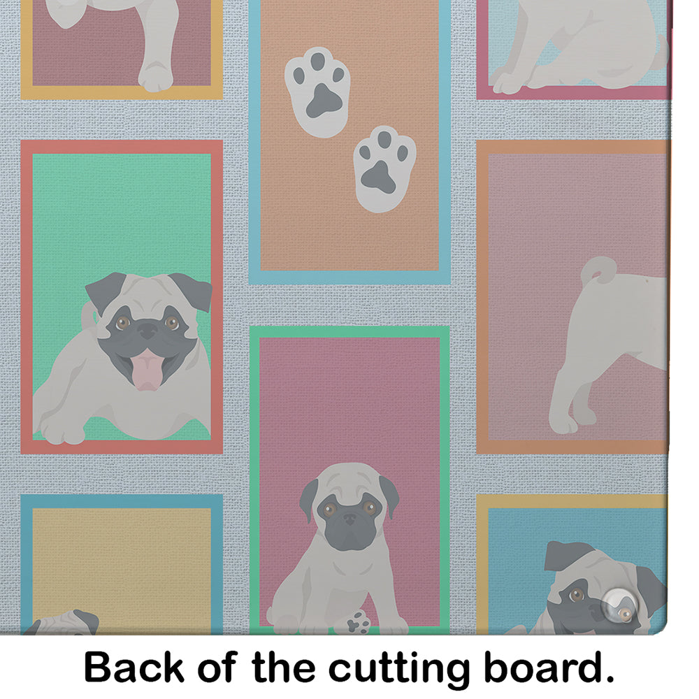 Lots of Fawn Pug Cutting Board Tempered Glass Kitchen Cutting Surface, Heat Resistant Chopping, Non-Slip Feet, Food Prep & Serving