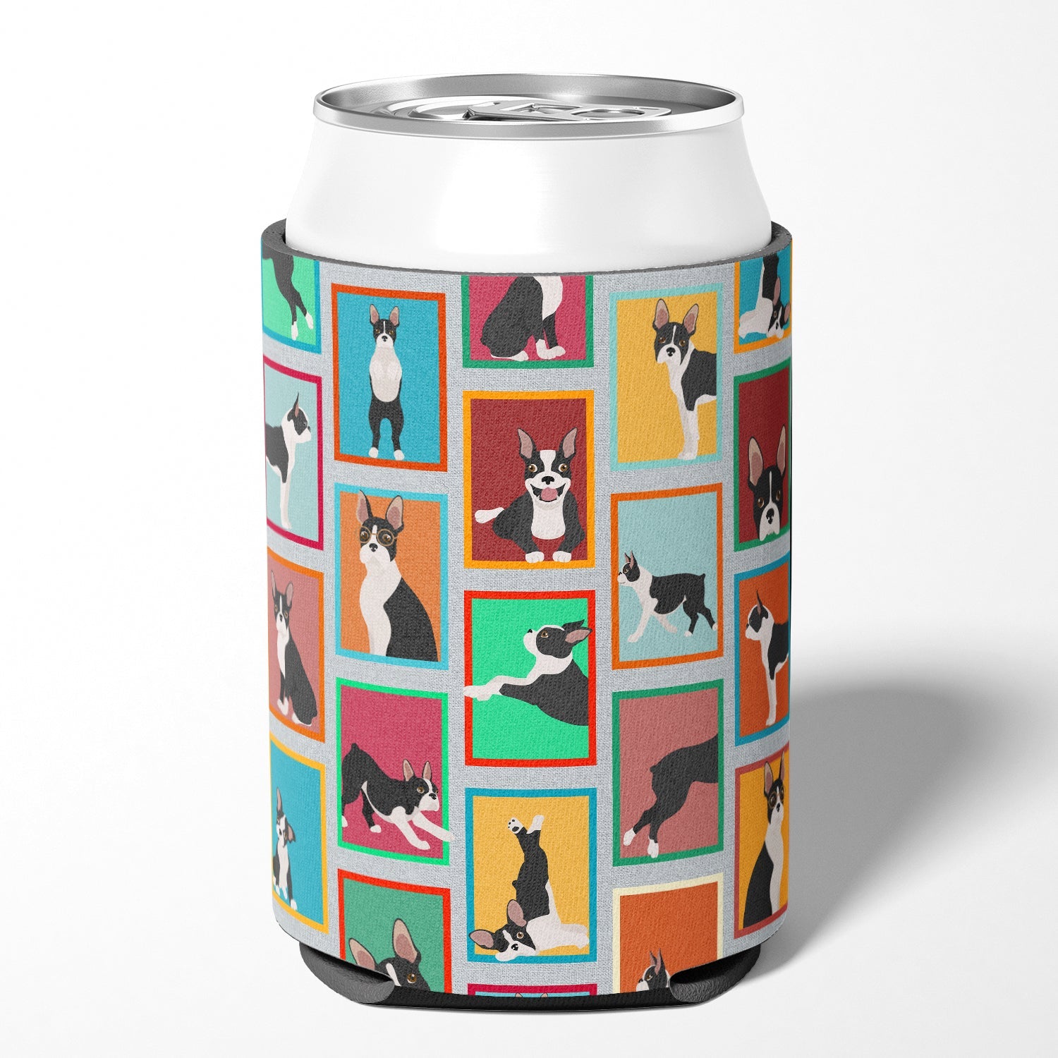Lots of Boston Terrier Can or Bottle Hugger Cooler Sleeve for Standard 12 oz Cans, Insulated Foam Beer & Soda Can Hugger Reusable