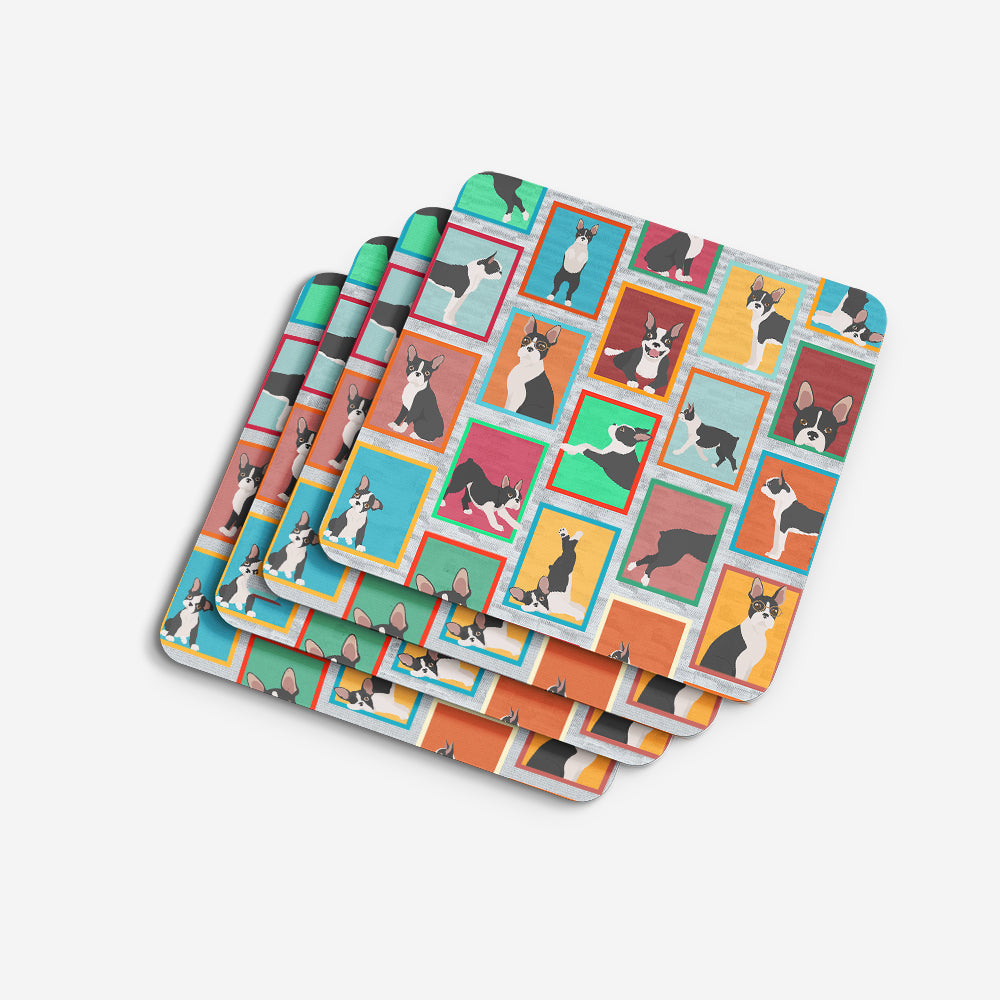 Lots of Boston Terrier Foam Coasters Set of 4 Cup Coasters for Indoor Outdoor, Tabletop Protection, Anti Slip, Mouse pad Material