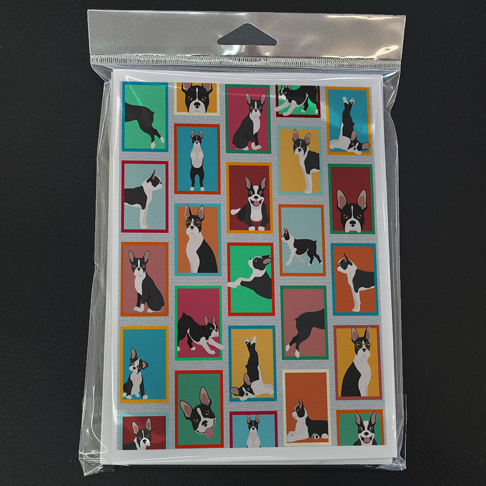 Lots of Boston Terrier Greeting Cards Pack of 8 Blank Cards with Envelopes Whimsical A7 Size 5x7