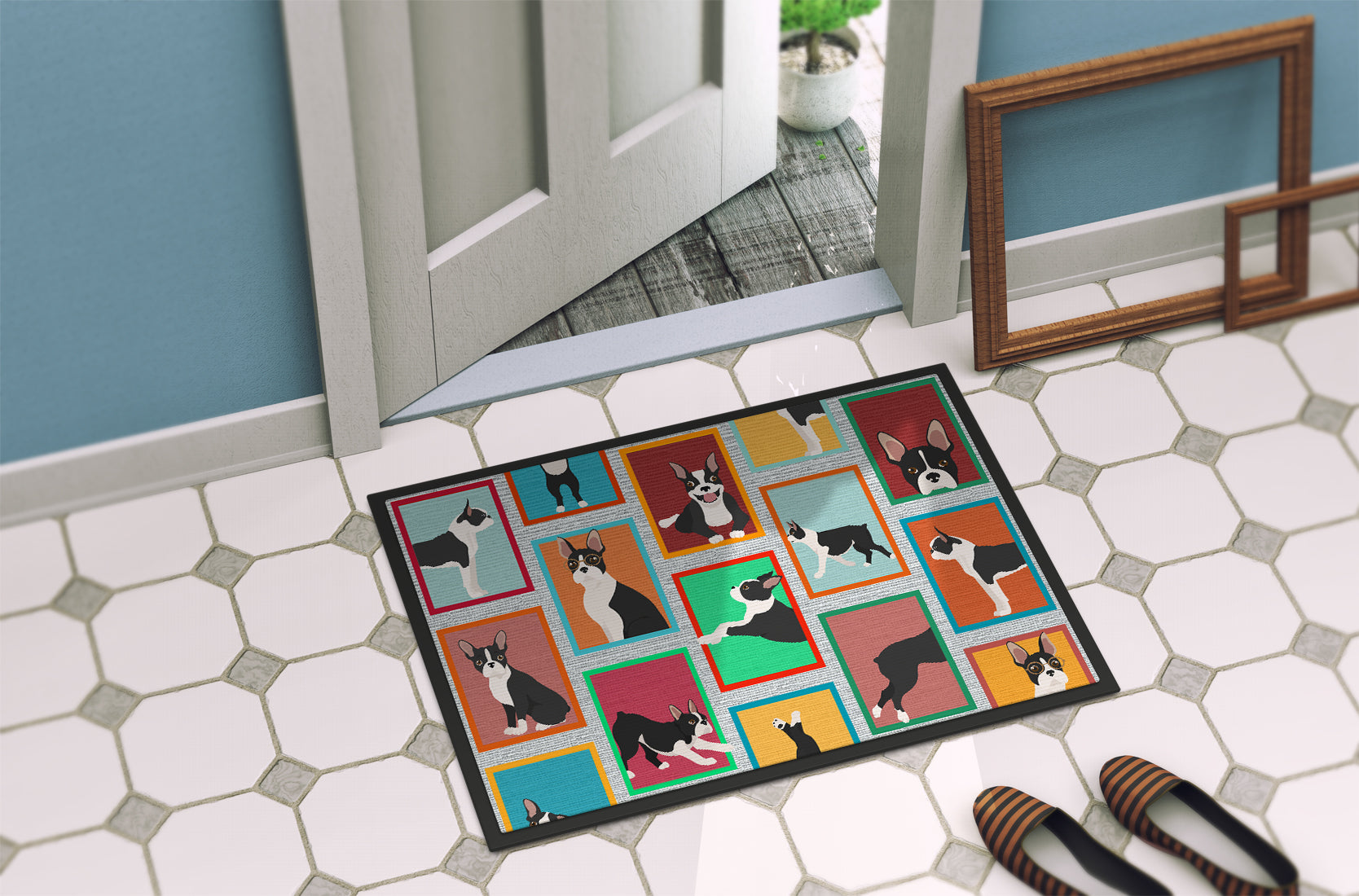 Lots of Boston Terrier Doormat Indoor Outdoor 24H X 36W Front Door Mat Rugs for Entryway, Non Slip Washable Low Pile,