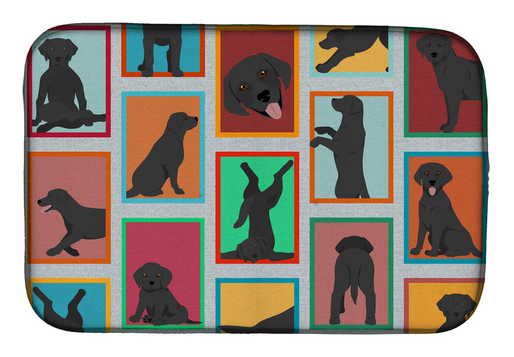 Lots of Black Labrador Retriever Dish Drying Mat Absorbent Dish Drying Mat Pad for Kitchen Counter Dish Drainer Mat for Countertop, 14 x 21", Multicolor