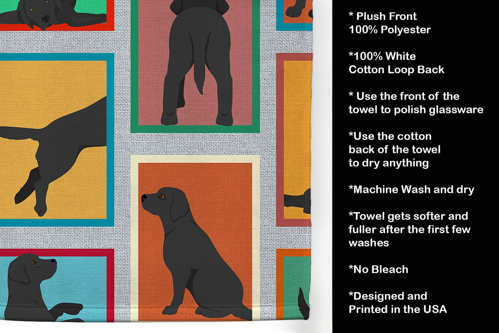 Lots of Black Labrador Retriever Kitchen Towel Velour Plush Front and Cotton Loop Back Machine Washable