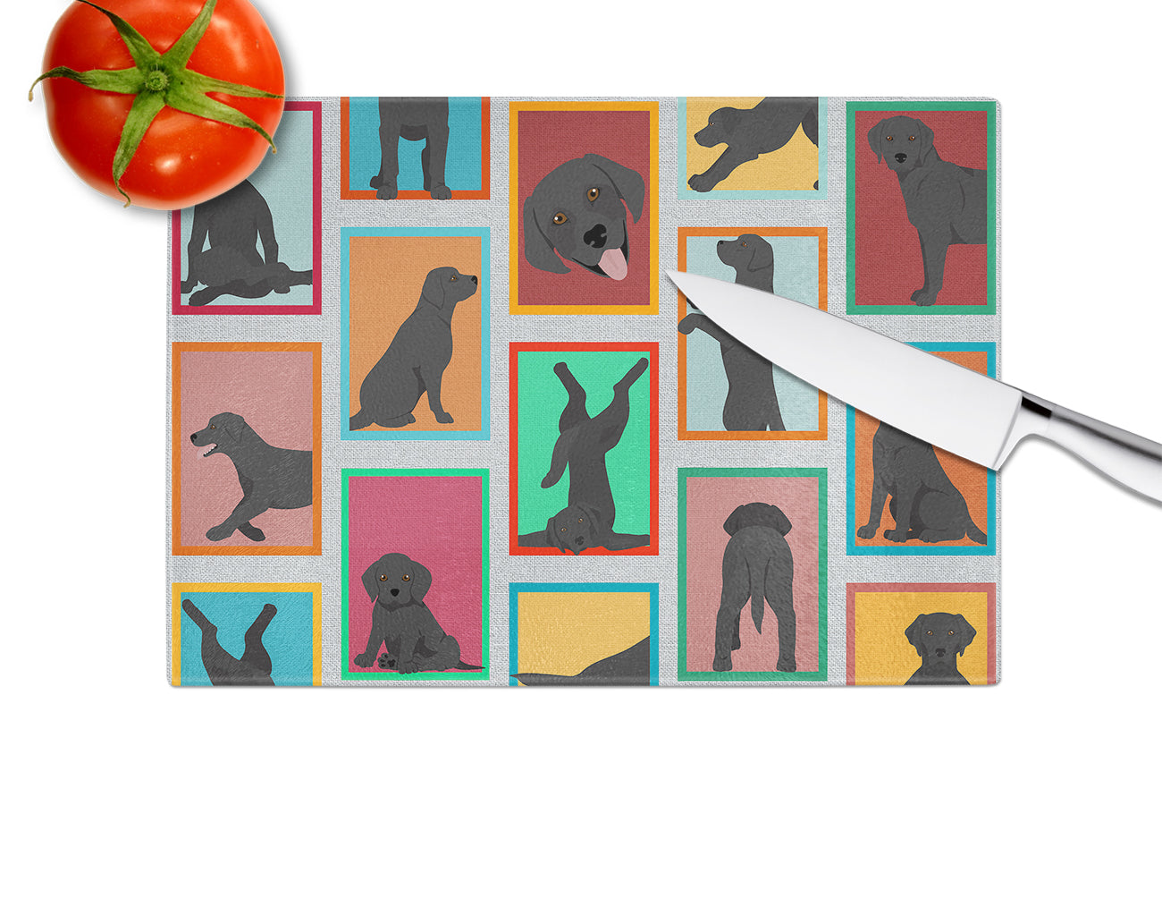 Lots of Black Labrador Retriever Cutting Board Tempered Glass Kitchen Cutting Surface, Heat Resistant Chopping, Non-Slip Feet, Food Prep & Serving