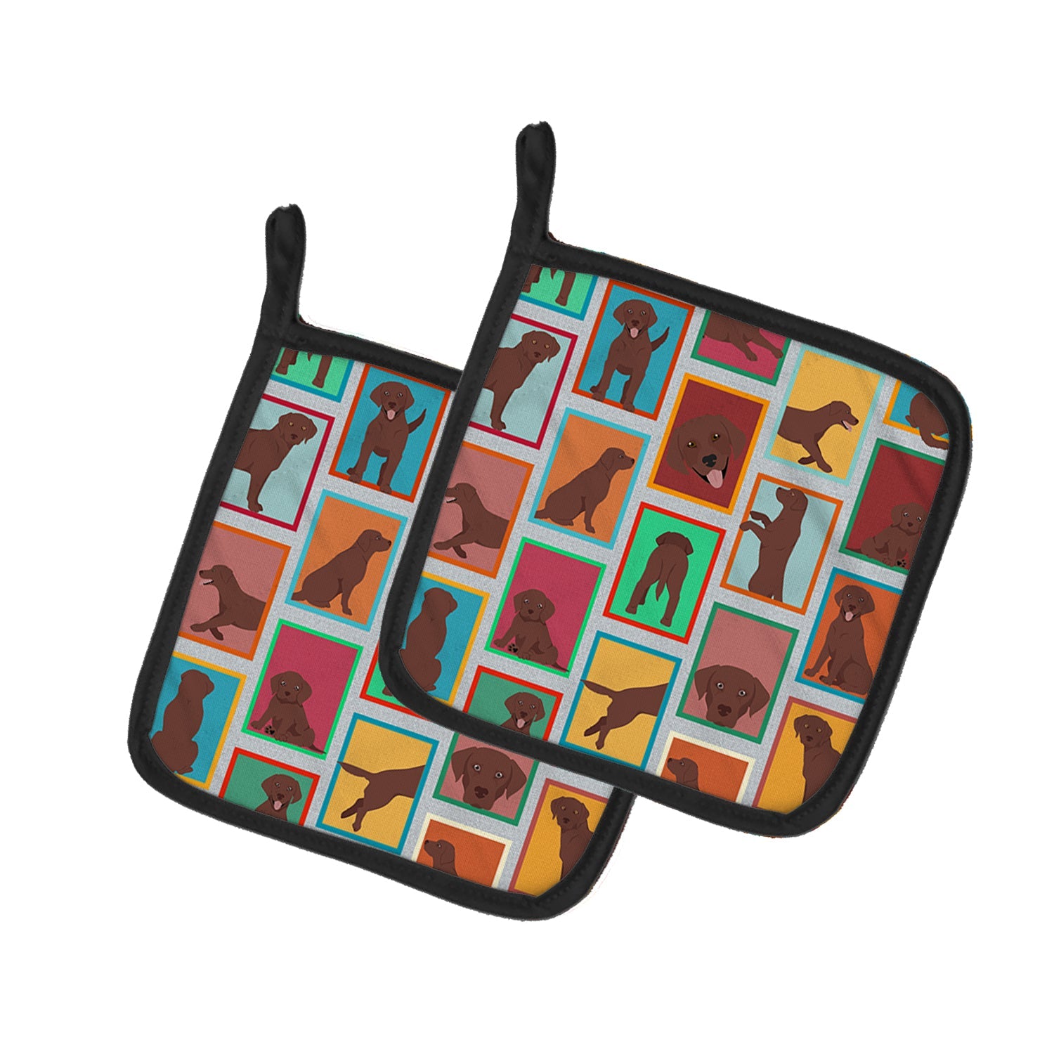Lots of Chocolate Labrador Retriever Pot Holder Set of 2 Heat Resistant Quilted Hot Pads 7.5 x 7.5 Inch, Insulated Kitchen Trivets for Cooking & Baking