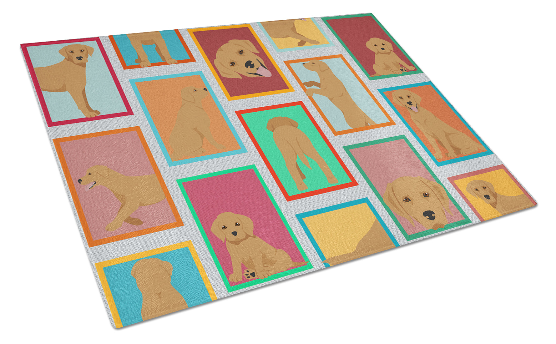 Lots of Red Fox Labrador Retriever Cutting Board Tempered Glass Kitchen Cutting Surface, Heat Resistant Chopping, Non-Slip Feet, Food Prep & Serving