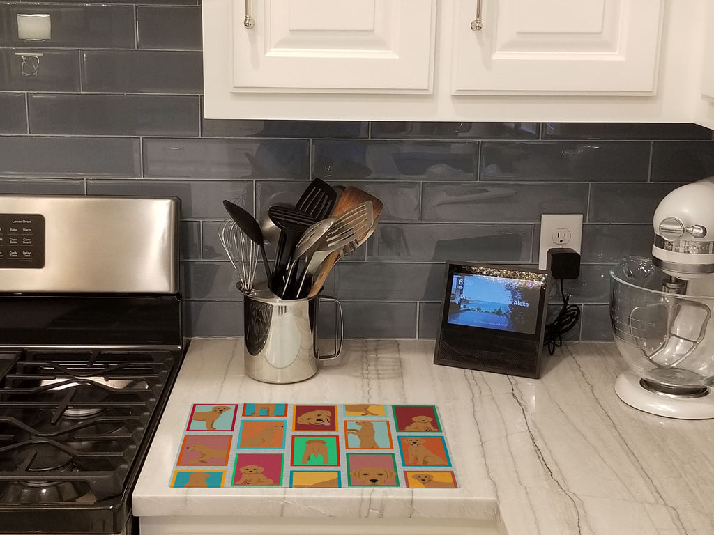 Lots of Red Fox Labrador Retriever Cutting Board Tempered Glass Kitchen Cutting Surface, Heat Resistant Chopping, Non-Slip Feet, Food Prep & Serving