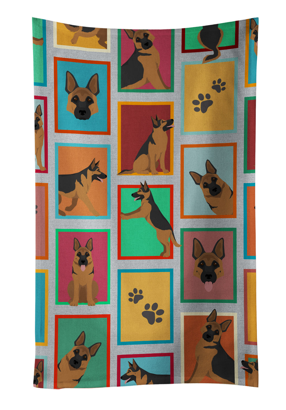 Lots of German Shepherd Kitchen Towel Velour Plush Front and Cotton Loop Back Machine Washable