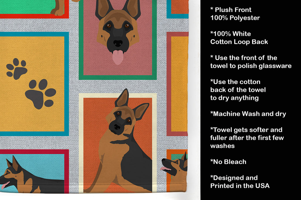 Lots of German Shepherd Kitchen Towel Velour Plush Front and Cotton Loop Back Machine Washable