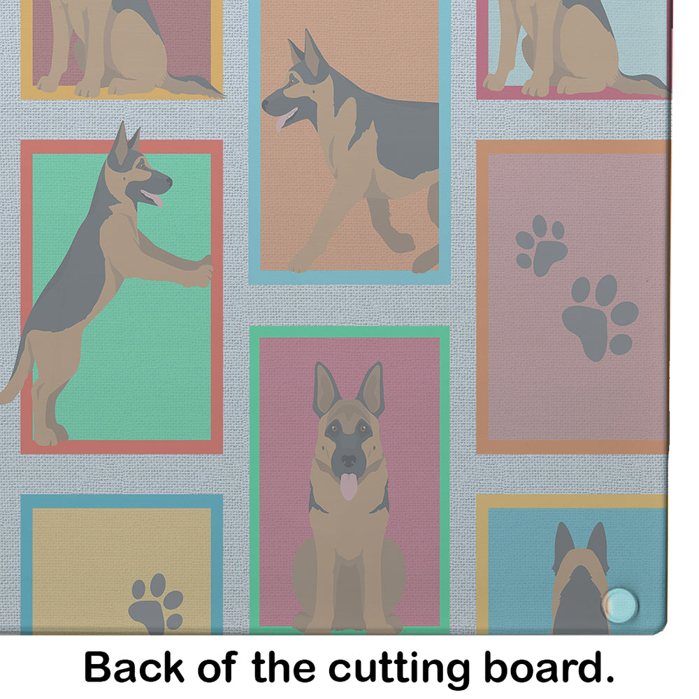 Lots of German Shepherd Cutting Board Tempered Glass Kitchen Cutting Surface, Heat Resistant Chopping, Non-Slip Feet, Food Prep & Serving