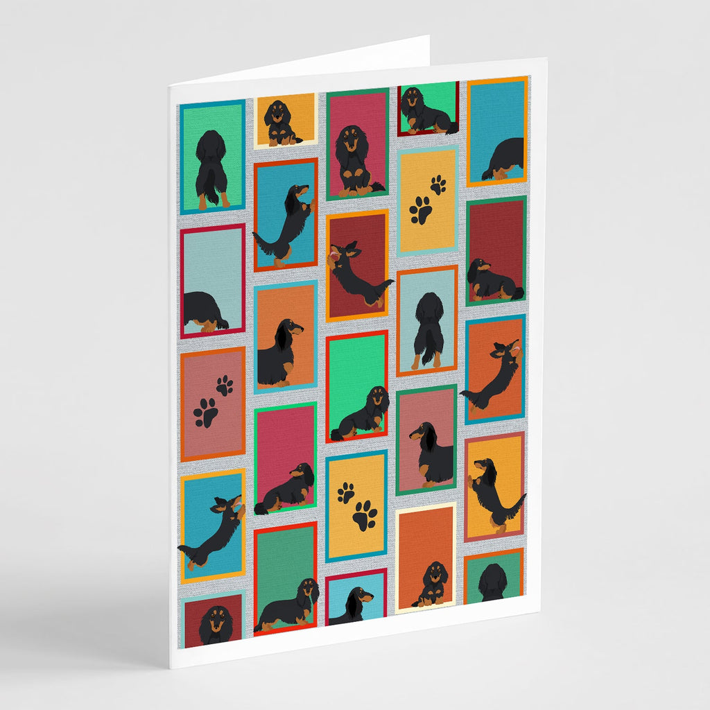 Lots of Longhaired Black Tan Dachshund Greeting Cards Pack of 8 Blank Cards with Envelopes Whimsical A7 Size 5x7