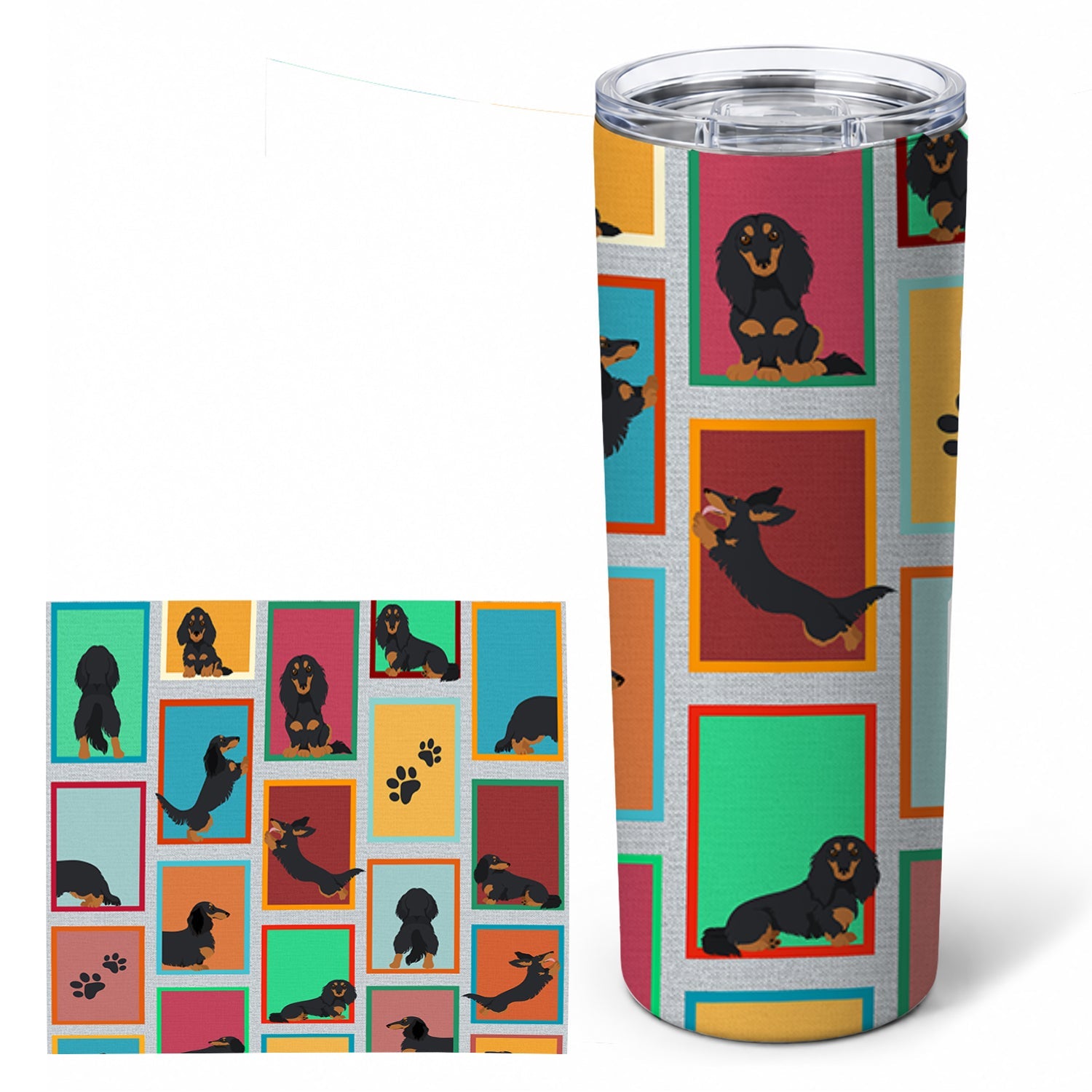 Lots of Longhaired Black Tan Dachshund Stainless Steel Skinny Tumbler 20 oz Vacuum Double Walled Reusable Insulated Travel Cup