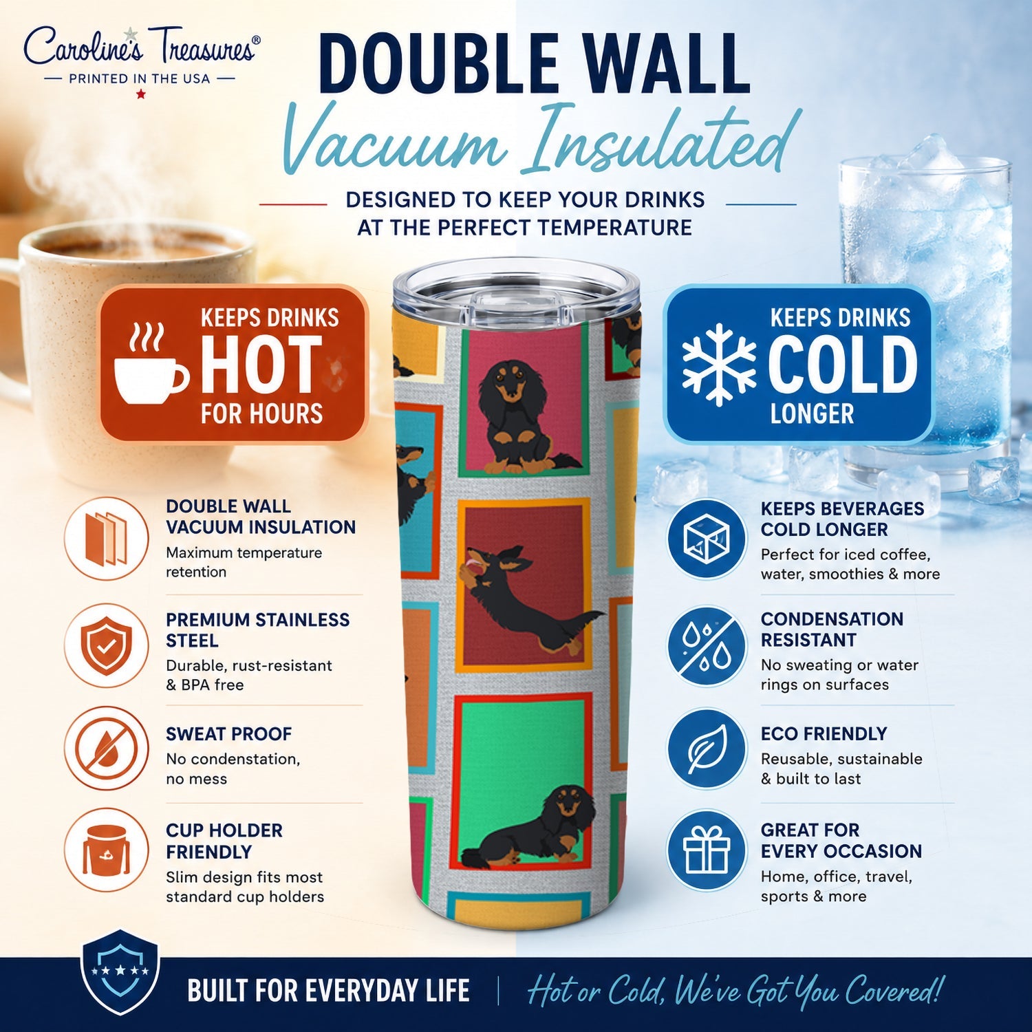 Lots of Longhaired Black Tan Dachshund Stainless Steel Skinny Tumbler 20 oz Vacuum Double Walled Reusable Insulated Travel Cup